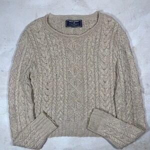 Vintage Polo Sport Ralph Lauren Womens Cable Knit Sweater Tan Size Medium